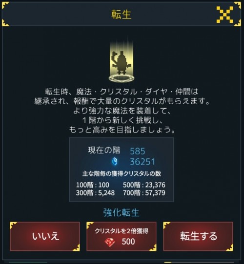 転生によるクリスタル獲得数一覧表