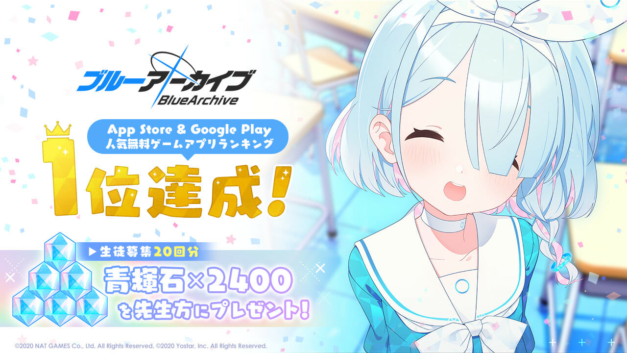 「ブルーアーカイブ」がGoogle Play、Apple Storeの人気無料ゲームランキング1位を獲得！ゲーム内で生徒を募集でき…