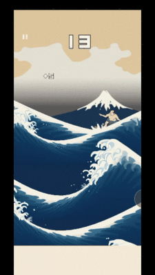 浮世絵の中でサーフィンをする波乗りアクションゲーム「うきよウェーブ」