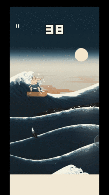 浮世絵の中でサーフィンをする波乗りアクションゲーム「うきよウェーブ」