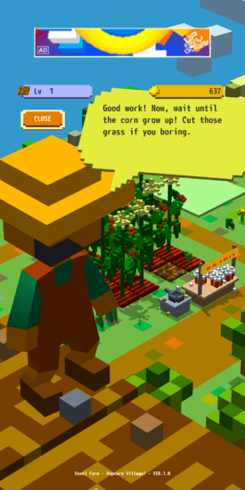 スマホ向け「ポップコーン農場経営 -ボクセルファーム-」が配信開始！トウモロコシを心地良く収穫してお金稼ぎを楽しむカジュアルゲーム