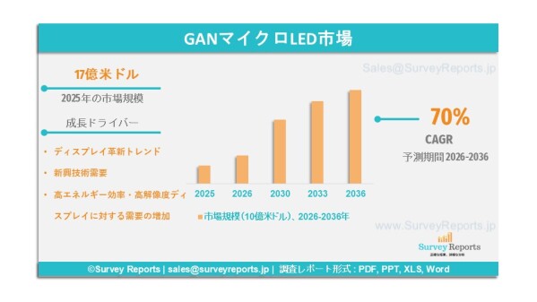 GaNマイクロLED市場：世界調査レポート―需要、シェア、メーカー、市場規模、成長、動向および展望（2026年～2036年）