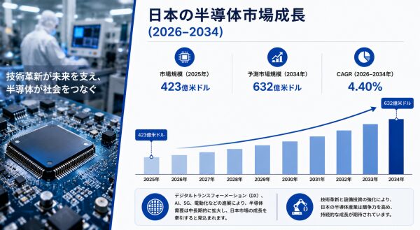 日本の半導体市場規模、2034年までに632億米ドルに到達――年平均成長率（CAGR）4.40%で成長