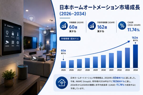 日本のホームオートメーション市場規模、2034年までに162億米ドルに到達――2026年～2034年の年平均成長率は11.74%