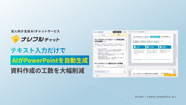 テキストでの指示だけで、PowerPointスライドをAIが自動生成～ナレフルチャットに、資料作成の工数を大幅削減できる新機能が追…
