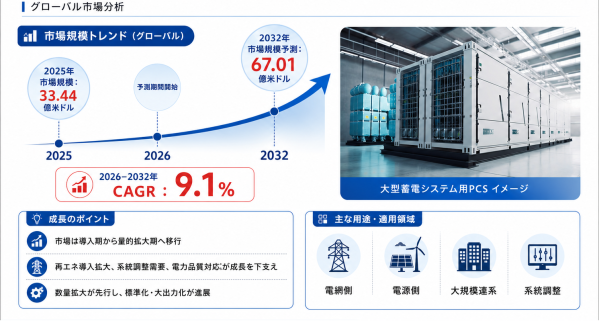 2026年大型蓄電PCS業界分析：動向予測＋産業調査 – 年平均成長率（CAGR）9.1％で成長（2026～2032年…