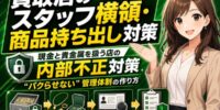 買取店のスタッフ横領・商品持ち出しを防ぐには？現金と貴金属を扱う買取店の内部不正対策と管理体制｜在庫の抜き取り・査定額の水増し・現金抜き取りが起きる構造と、不正を防ぐ在庫管理・取引記録・防犯カメラ運用