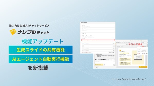ナレフルチャット、生成スライドの共有とAIエージェントの自動実行に対応～資料作成ノウハウをチームで共有、定型業務は自動実行で工数削…