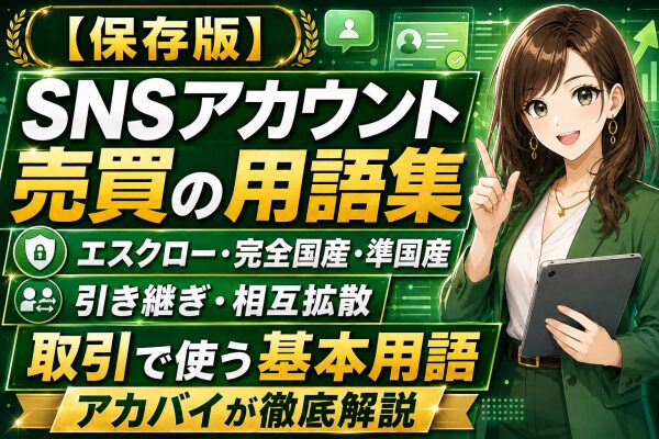 【保存版】SNSアカウント売買の用語集｜エスクロー・完全国産・準国産・引き継ぎ・相互拡散など取引で使われる基本用語をアカバイが一括…