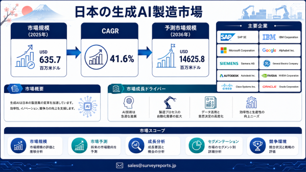 日本の製造業向け生成AI市場インサイト分析：AI駆動型製造、成長トレンド、主要メーカー、将来の市場機会、および市場展望（2026～…