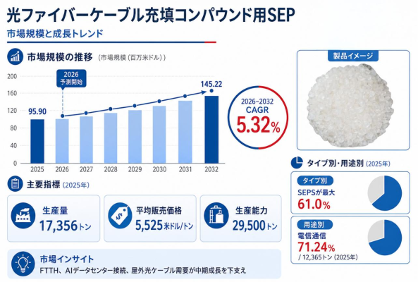 光ファイバーケーブル充填コンパウンド用SEP市場規模マップ＋シェア＋フレームワーク、年平均成長率（CAGR）5.32%の安定成長