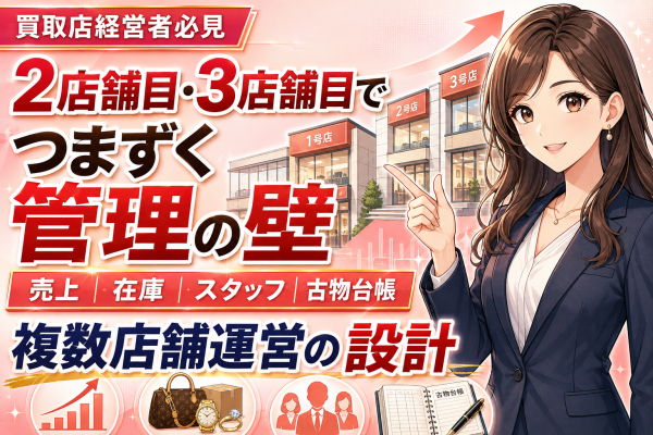 【買取店経営者必見】2店舗目・3店舗目を出すときにつまずく「管理の壁」。店舗別の売上・在庫・スタッフ・古物台帳を統一する複数店舗運…