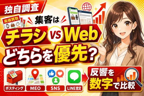 【調査】買取店の集客はチラシとWebのどちらを優先すべき？ポスティング・新聞折込・MEO・SNS・LINE査定の反響を数字で比較し…