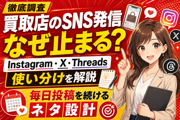 【徹底調査】買取店のSNS発信はなぜ止まるのか。Instagram・X・Threadsの使い分けと、買取店が毎日投稿を続けるための…