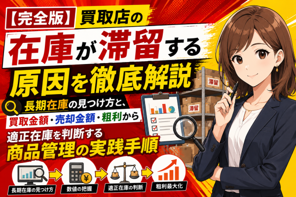 【完全版】買取店の在庫が滞留する原因を解説。長期在庫の見つけ方と、買取金額・売却金額・粗利から適正在庫を判断する商品管理の実践手順…