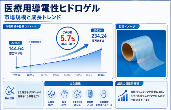 医療用導電性ヒドロゲル市場規模マップ＋シェア＋フレームワーク、年平均成長率（CAGR）5.7%の安定成長