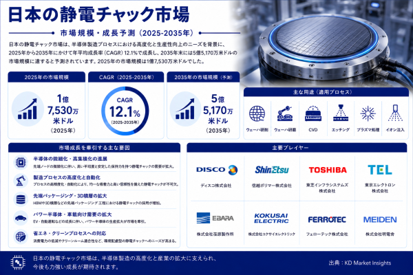 日本の静電チャック市場：300mmウェーハ需要、製造能力・技術ロードマップ 2025～2035年