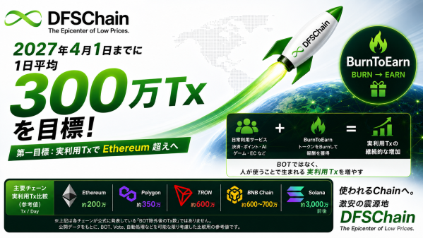 DFSChain、2027年4月1日までに「1日平均300万Tx」へ BurnToEarnの稼働でEthereum超えを射程距離に