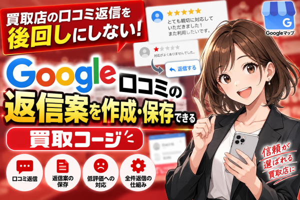 【買取店の口コミ返信を後回しにしない】Google口コミの返信案を作成・保存できる「買取コージ」──買取店の口コミ返信が滞る原因と…