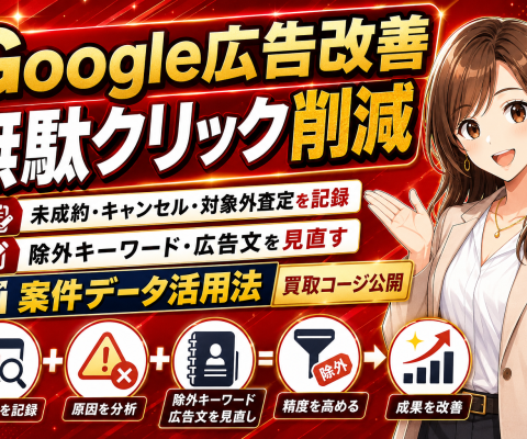 【買取店のGoogle広告・リスティング広告改善】未成約・キャンセル・対象外査定を記録し、除外キーワードと広告文を見直す案件データ活用法を公開──広告クリック後の成約結果を広告改善に戻す方法