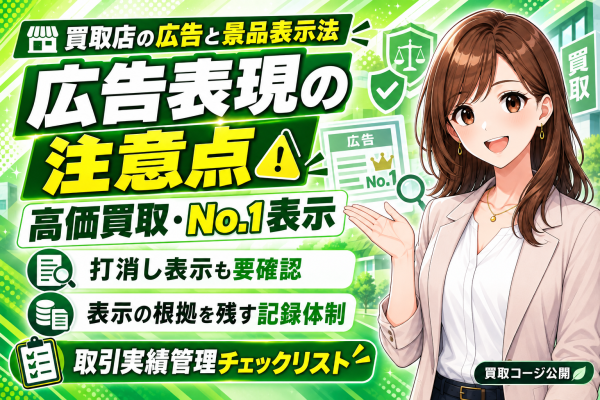 【買取店の広告と景品表示法】「買取価格アップ」「買取保証」「どこよりも高く」を使う前に確認したい広告表現と取引実績管理チェックリス…