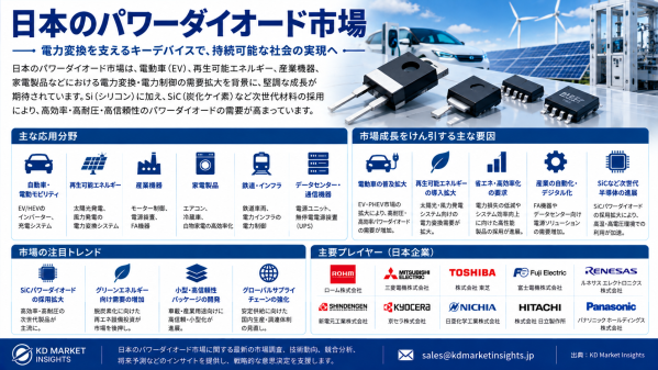 EV、産業電動化・パワー半導体業界の集約が加速する中、日本のパワーダイオード市場が勢いを増す