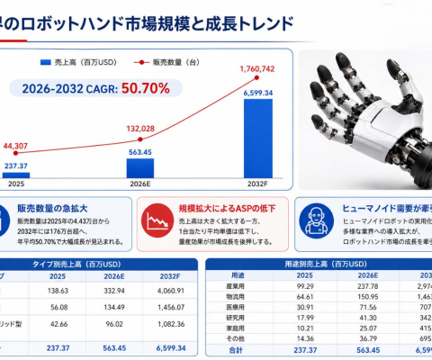 ロボットハンド市場規模マップ＋シェア＋フレームワーク、年平均成長率（CAGR）50.7%の超高成長