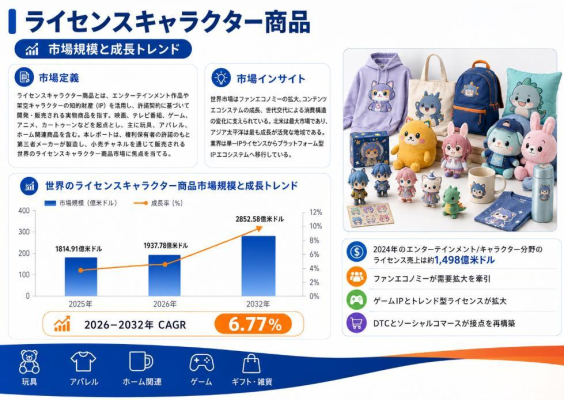 2026ライセンスキャラクター商品業界分析：規模・状況・シェア・フレームワーク、年平均成長率（CAGR）6.8%の安定成長