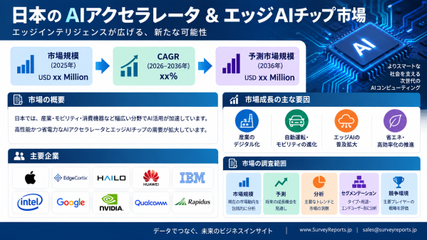 日本のAIアクセラレーター・エッジAIチップ市場：業界調査レポート、市場需要、市場シェア、主要メーカー、市場規模、成長、トレンド、…