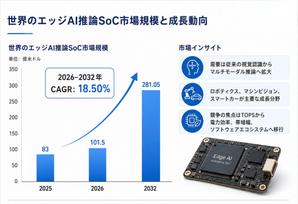 2026エッジAI推論SoC市場規模マップ：シェア・動向・フレームワーク、年平均成長率（CAGR）18.5%の高成長