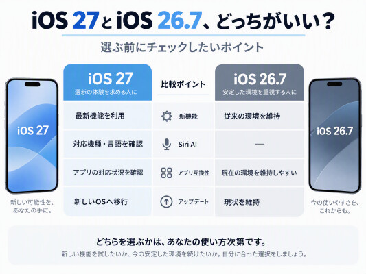 iOS 27正式版公開！iOS 26.7とどっちがいい？Siri AI・新機能・アップデート方法を解説