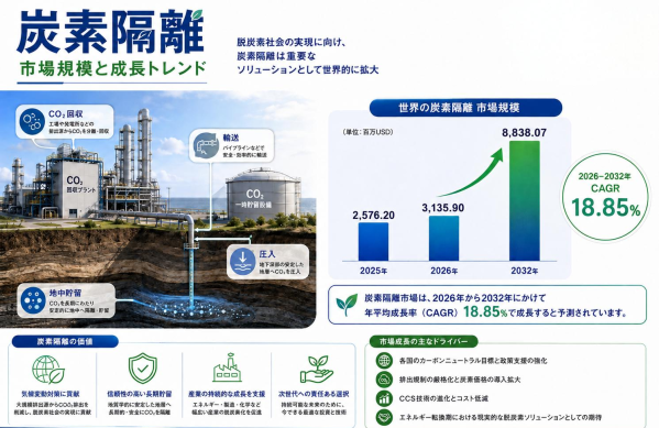炭素隔離市場規模マップ＋シェア＋フレームワーク、年平均成長率（CAGR）18.9%の高成長