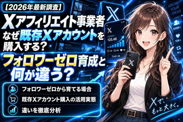 【2026年最新調査】Xアフィリエイト事業者はなぜ既存のXアカウント(旧Twitter)を購入する？ゼロから新規開設して育てる場合との違い・立ち上げ工程・活用実態を徹底分析