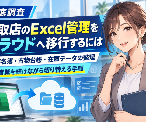 【調査】買取店のExcel管理をクラウドへ移行するには。顧客名簿・古物台帳・在庫データの整理とシステム乗り換えの確認事項──顧客の重複、日付や金額の表記ゆれ、商品番号、未売却在庫の保存範囲をどう扱う？
