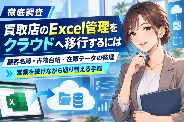 【調査】買取店のExcel管理をクラウドへ移行するには。顧客名簿・古物台帳・在庫データの整理とシステム乗り換えの確認事項──顧客の重複、日付や金額の表記ゆれ、商品番号、未売却在庫の保存範囲をどう扱う？