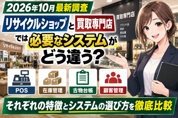 【2026年10月最新調査】リサイクルショップと買取専門店では必要なシステムがどう違う？POS・在庫管理・古物台帳・顧客管理の選び…