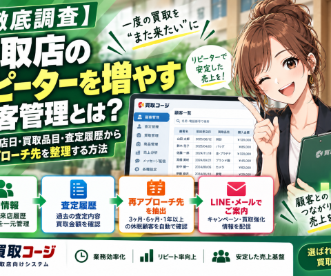 【2026年最新調査】買取店向け「買取コージ」、リピーターを増やす顧客管理方法を公開｜前回来店日・買取品目・査定履歴から再アプローチ先を整理