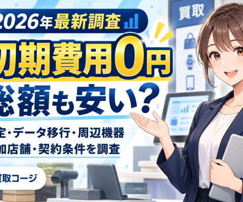 【2026年最新調査・見落とし注意】買取システムの「初期費用0円」は総額も安い？「買取コージ」が設定・データ移行・周辺機器・追加店舗・契約条件を調査