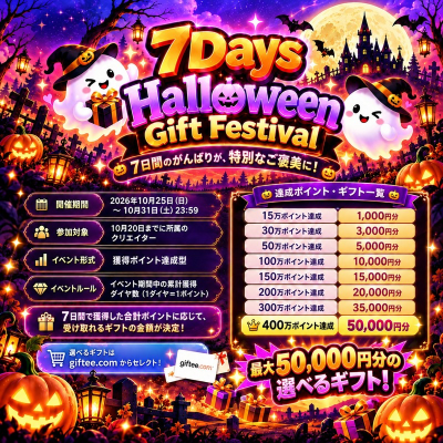 UniTrus、2026年10月25日よりハロウィン限定イベント「7Days Halloween Gift Festival」を開催！最大5万円分のオンラインギフトをプレゼント