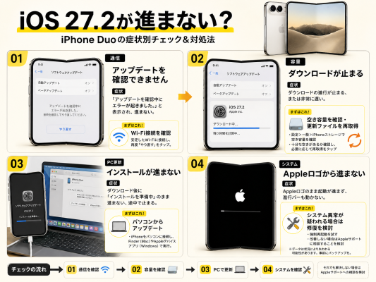 iOS 27.2 にアップデートできない？iPhone Duoで更新が進まないときの対処法